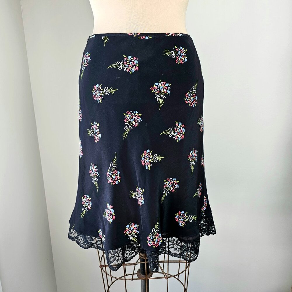 Cynthia Rowley | Floral Bouquet Lace-Trim Slip Skirt | Size 6